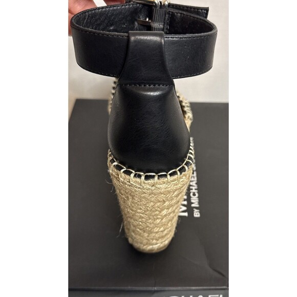 Michael Shannon Womens Garda 9m Black Open Peep‎ Toe Espadrille Wedge Sandals - Picture 5 of 12